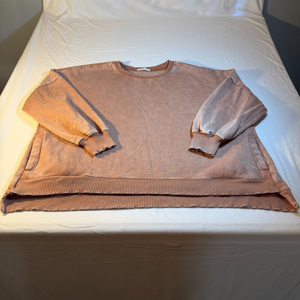 Zenana 3X Fleece Pullover Sweatshirt Women Brown Cotton Blend Soft Plus Cozy